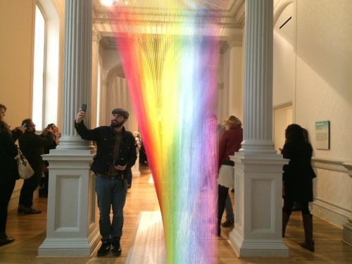 Man taking selfie at Wonder exhibit, Renwick Gallery