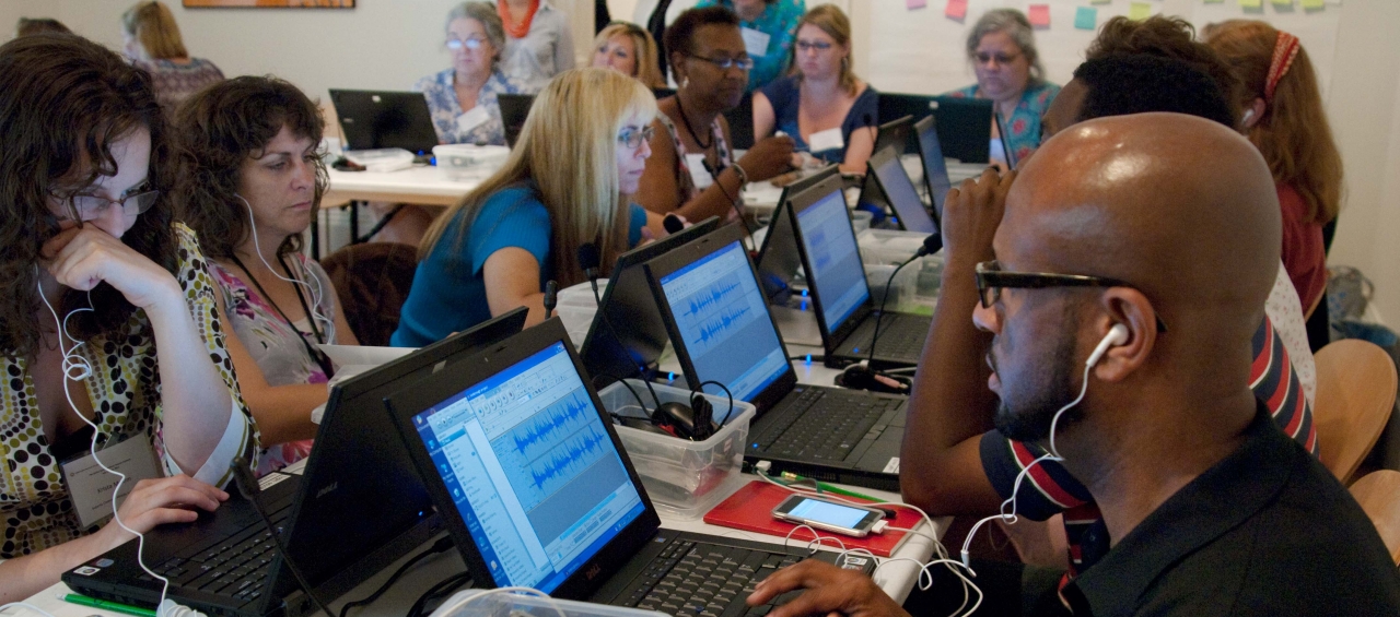 teachers working on computers