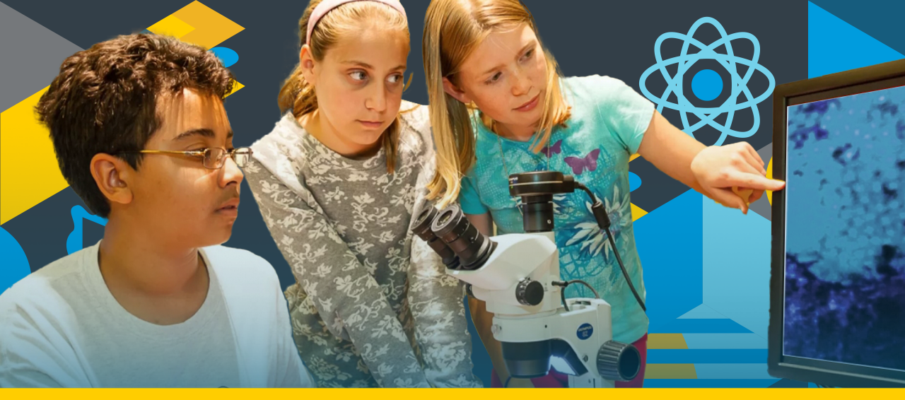 Image: A group of students inspect a computer screen image. Words: Smithsonian Science Resources