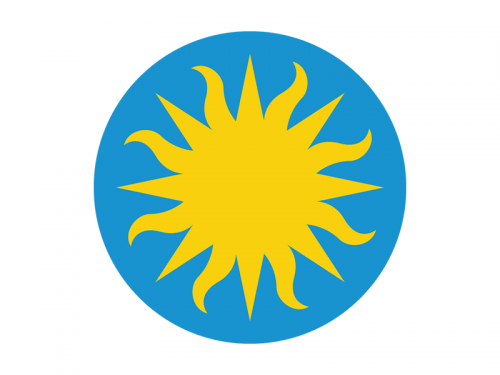 Graphic of blue circle with yellow sunburst in center.